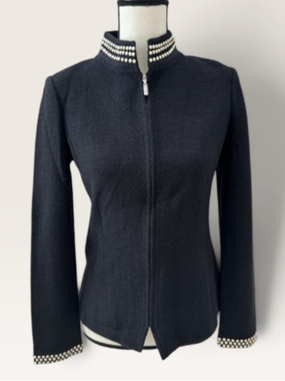 St John Collection Sweater Jacket Black Embellished Sz 2 - Picture 2 of 12